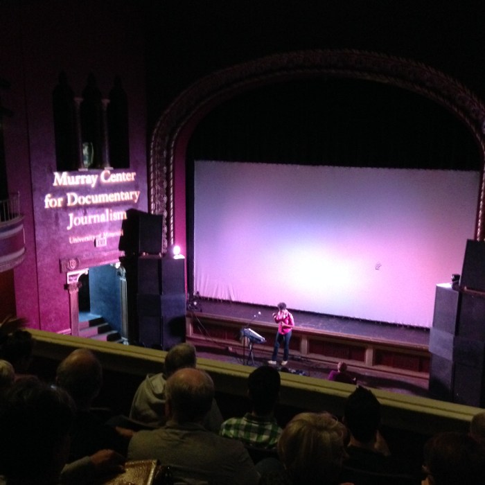 Syna So Pro busks before the first Midwest screening of 'Citizenfour'.